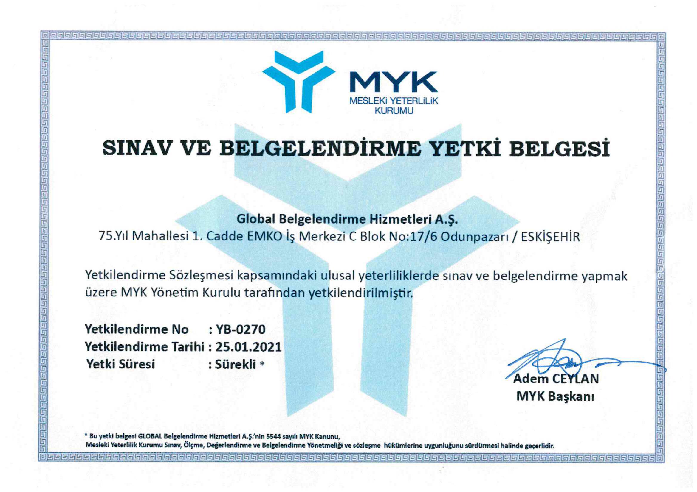 MYK Yetki Belgesi